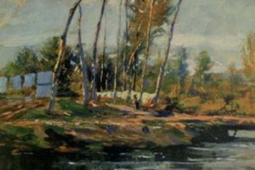 Magliano, Bucato presso il Tanaro, 1909<br>olio su cartone, cm. 45x32